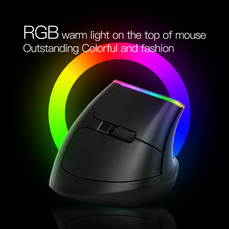 DeLUX RGB vertikalni bežični ergonomski miš – Bluetooth i 2.4GHz dvostruki način, 1600 DPI, 6 tipki, USB sučelje