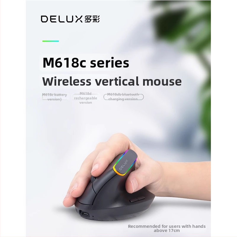 DeLUX RGB vertikálne bezdrôtová ergonomická myš – Bluetooth a 2.4GHz dvojmód, 1600 DPI, 6 tlačidiel, USB rozhranie
