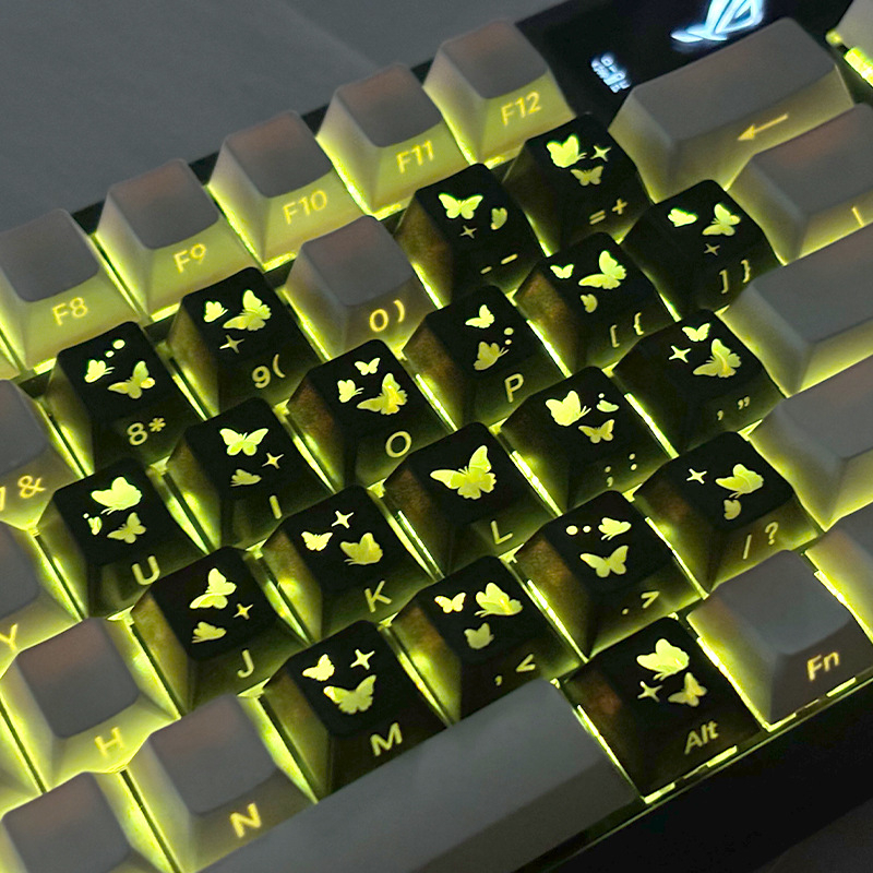 Сърце‑пеперуда: персонализирани клавишни капачета, 21 клавиша за механична клавиатура, модел Butterfly hd20251208, материал PCS, лазерно гравиране с масло