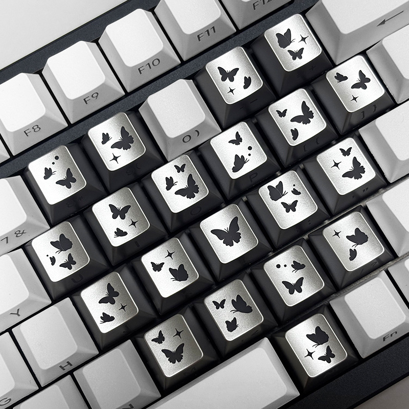 Сърце‑пеперуда: персонализирани клавишни капачета, 21 клавиша за механична клавиатура, модел Butterfly hd20251208, материал PCS, лазерно гравиране с масло