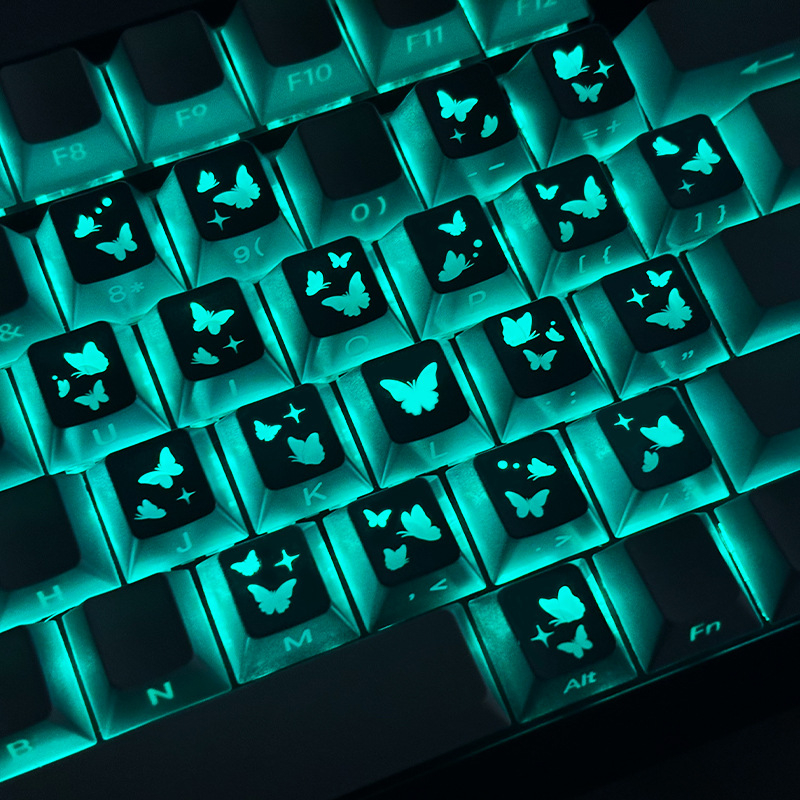Сърце‑пеперуда: персонализирани клавишни капачета, 21 клавиша за механична клавиатура, модел Butterfly hd20251208, материал PCS, лазерно гравиране с масло