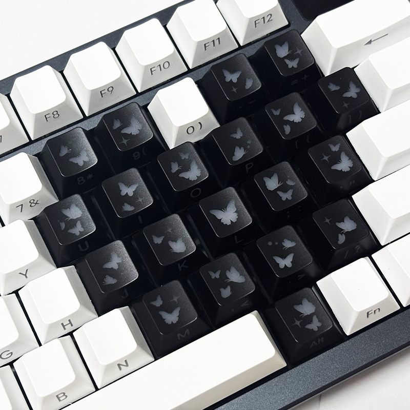 Сърце‑пеперуда: персонализирани клавишни капачета, 21 клавиша за механична клавиатура, модел Butterfly hd20251208, материал PCS, лазерно гравиране с масло