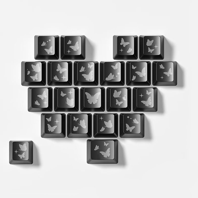 Сърце‑пеперуда: персонализирани клавишни капачета, 21 клавиша за механична клавиатура, модел Butterfly hd20251208, материал PCS, лазерно гравиране с масло