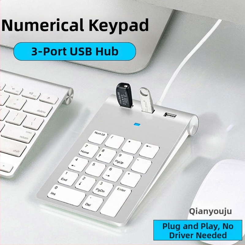 18-tlačková numerická klávesnica, káblové USB pripojenie, pre účtovníctvo a kanceláriu, s USB rozširovacím portom