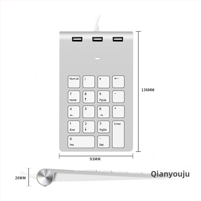 18-tlačková numerická klávesnica, káblové USB pripojenie, pre účtovníctvo a kanceláriu, s USB rozširovacím portom