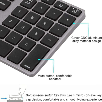 BT 308 35‑gombos vezeték nélküli Bluetooth numerikus billentyűzet alumíniumötvözet testtel, háttérvilágítás, plug-and-play, ergonómiai kialakítás