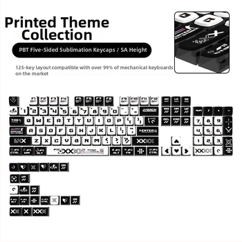 SA aukščio klavišų gaubtelių rinkinys mechaninei klaviatūrai, PBT sublimacijos spausdinimas, keturšalis skaidrus, pudingo stilius, 125 klavišai