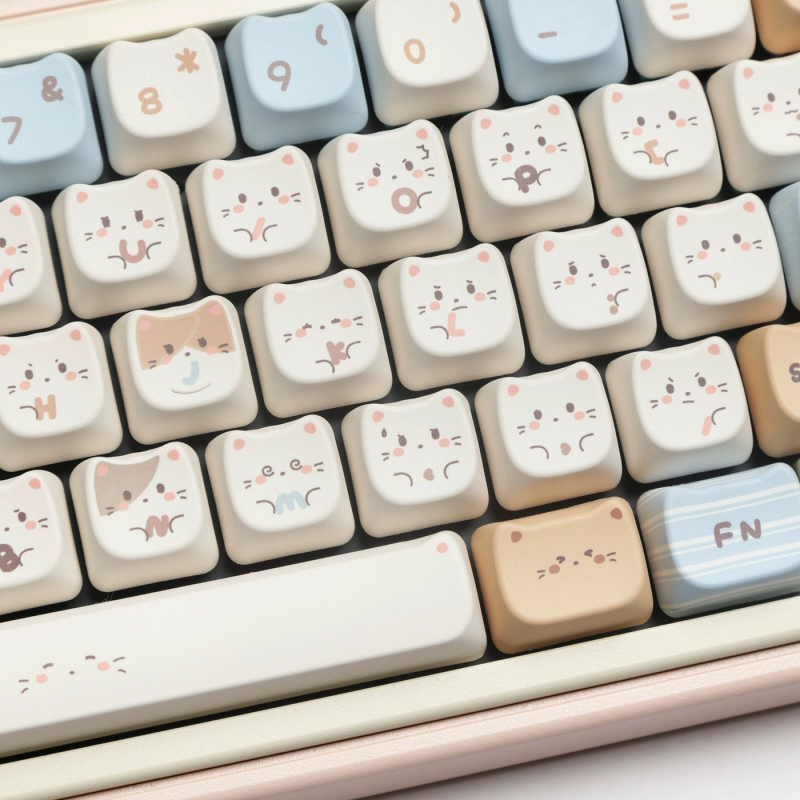 Individualizuotos klavišų dangteliai — Sea Salt Meow, katės formos dizainas Cross-axis/General klaviatūroms, svoris 0,5 kg, komplekte klavišų dangteliai