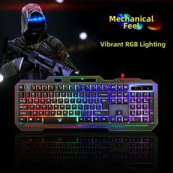 104-klávesová káblová RGB mechanická herná klávesnica s kovovým telom a opierkou zápästia