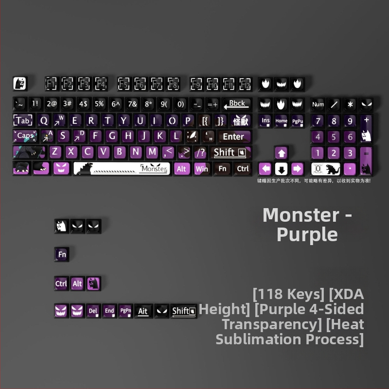 Vlastné XDA kryty kláves s témou Monster Godzilla – dye-sublimácia, ABS materiál, univerzálna kompatibilita s mechanickými klávesnicami.