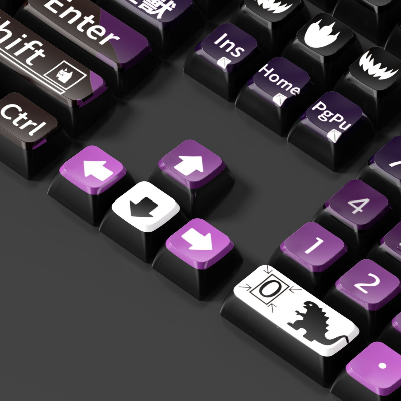 Capace pentru taste XDA personalizate, cu tema anime Monster Godzilla — sublimare prin dye-sublimation, material ABS, compatibilitate universală cu tastaturi mecanice.
