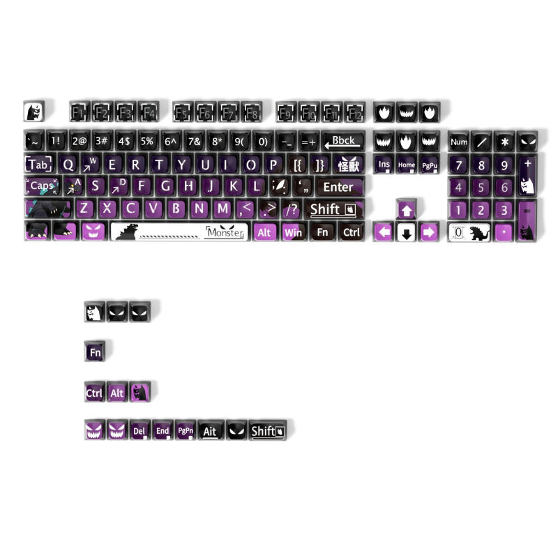 Capace pentru taste XDA personalizate, cu tema anime Monster Godzilla — sublimare prin dye-sublimation, material ABS, compatibilitate universală cu tastaturi mecanice.