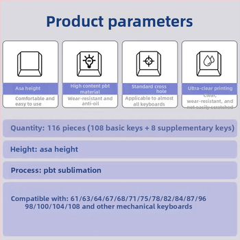 Asmeninis PBT sublimacijos klavišų dangtelių rinkinys mechaninei klaviatūrai – skaidri porcelianui įkvėpta tema – suderinama su 61/87/108 išdėstymais