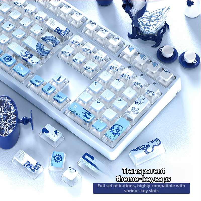 Asmeninis PBT sublimacijos klavišų dangtelių rinkinys mechaninei klaviatūrai – skaidri porcelianui įkvėpta tema – suderinama su 61/87/108 išdėstymais