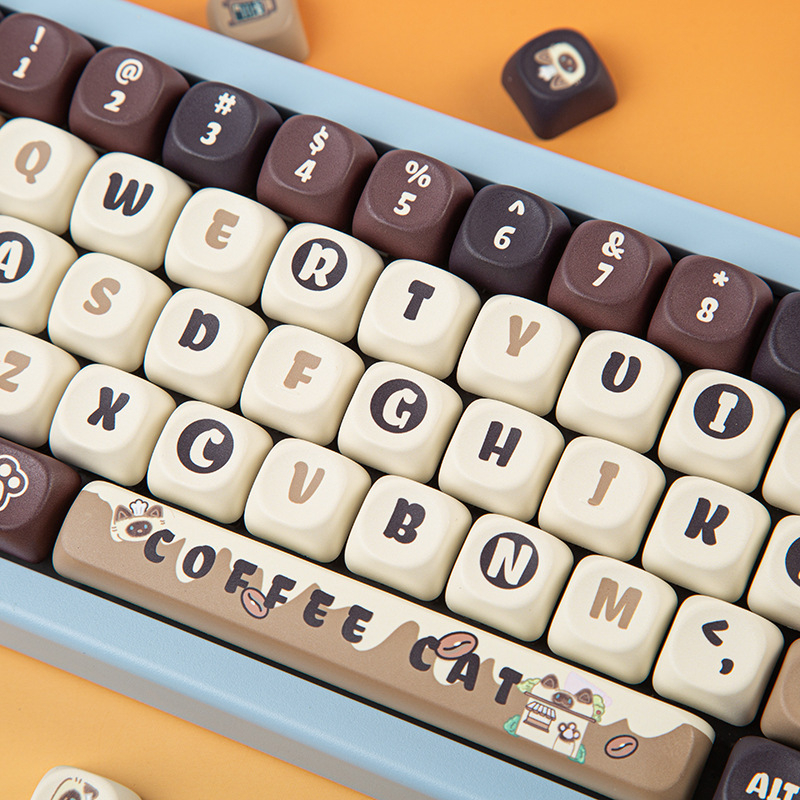 Cat Cafe keycaps za mehaničku tipkovnicu – petostrana sublimacija, plastične kapice, kompatibilnost s osi Cross/Wall/Box/Magnetic, za raspored 60–108