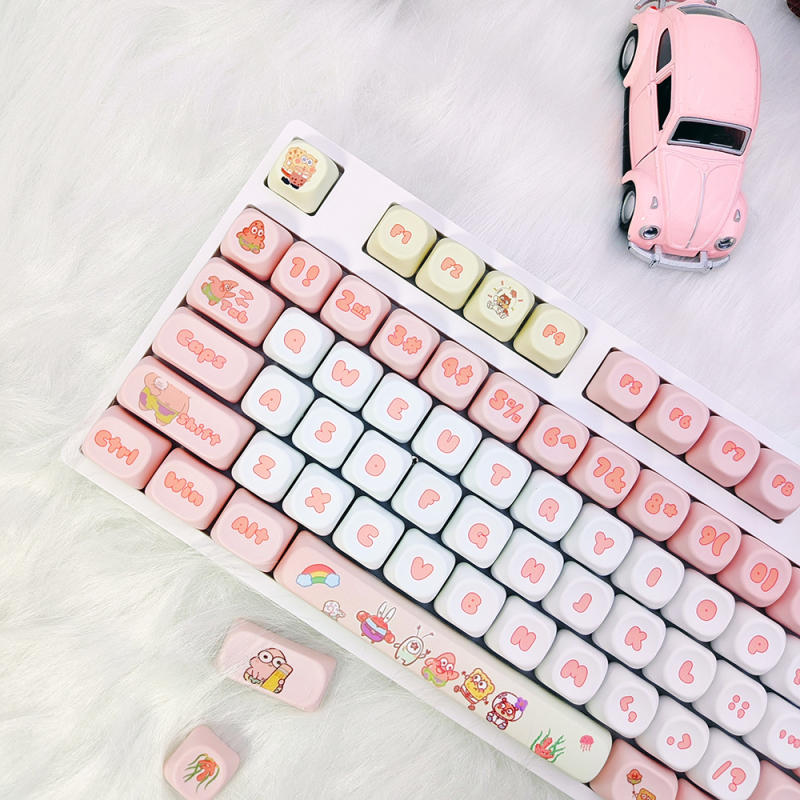 Персонализирана клавишна капачка Спондж Боб, MOA височина, PBT материал, sublimation обработка, симпатичен персонализиран комплект, съвместим с 6,25-оси механични клавиатури