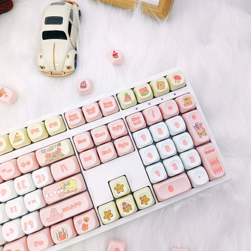 Персонализирана клавишна капачка Спондж Боб, MOA височина, PBT материал, sublimation обработка, симпатичен персонализиран комплект, съвместим с 6,25-оси механични клавиатури