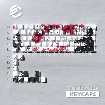 Sakura keycap za mehaničku tipkovnicu – bočno graviranje, prozirni PBT, sublimacija + UV ispis, u kutiji, 300 g