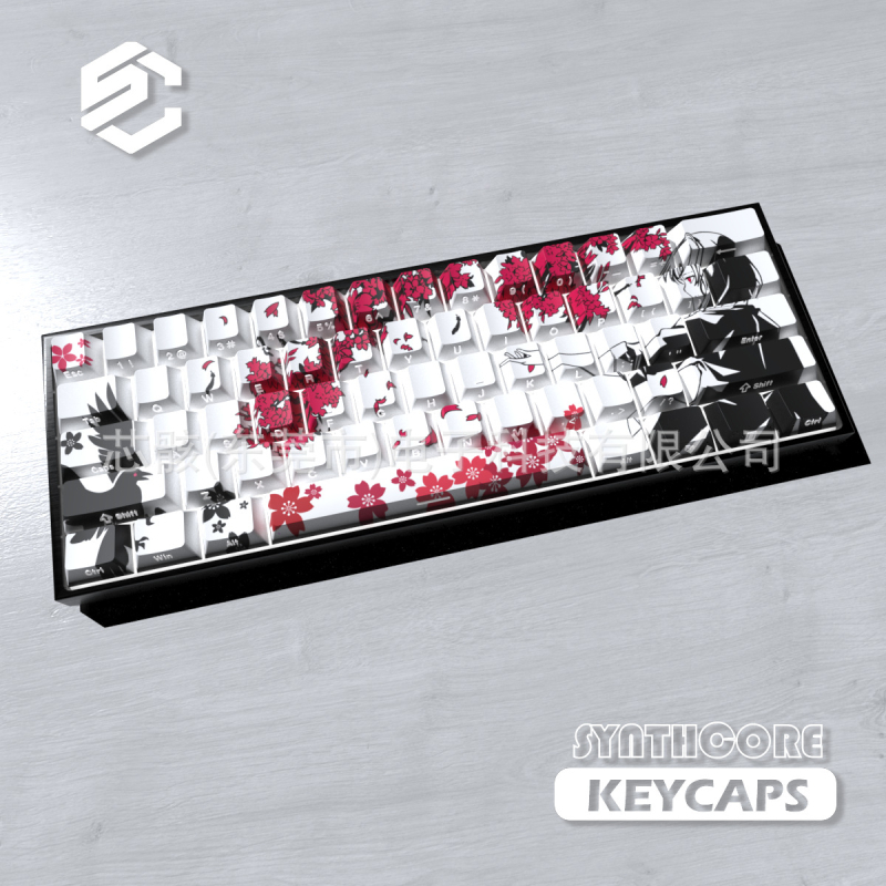 Sakura keycap za mehaničku tipkovnicu – bočno graviranje, prozirni PBT, sublimacija + UV ispis, u kutiji, 300 g