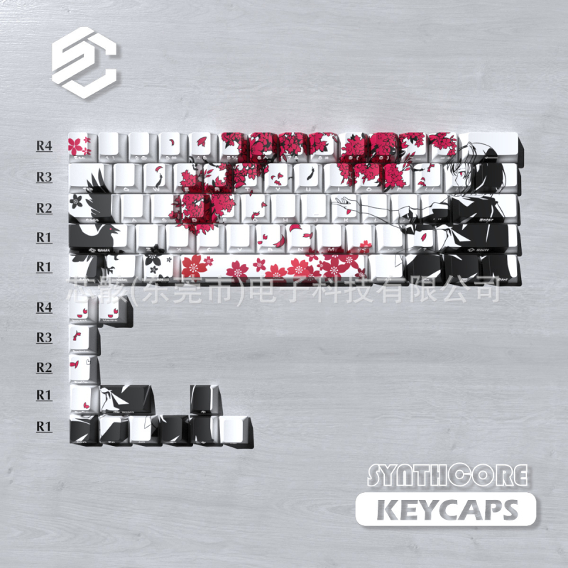 Sakura keycap za mehaničku tipkovnicu – bočno graviranje, prozirni PBT, sublimacija + UV ispis, u kutiji, 300 g