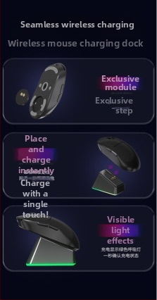 Bezdrôtová nabíjacia podložka pre myš – kompatibilná s Razer Naga V2, Logitech GPW, G502 a G703; model 5V500, USB kábel 1 m, uvedená v roku 2019.