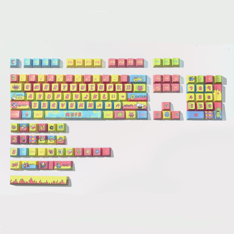 Keycap PBT s temom Monster Block – OEM visina, petostrano sublimacija, kompatibilno s tipkovnicama 68/87/75/98/104/108