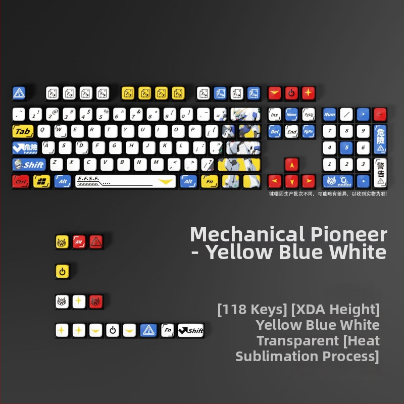 Keycaps sada Mecha Gundam pre mechanické klávesnice — ABS materiál, univerzálna kompatibilita, vrátane nástroja na vyberanie keycapov a balenia, 1-ročná záruka