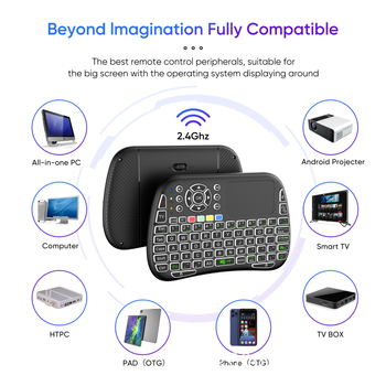 Tastatură mini wireless iluminată cu touchpad și IR învățare, model M9 – 88–98 taste, conectivitate wireless, iluminare RGB