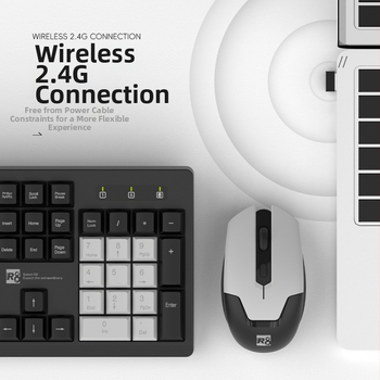 R8 1912 Bezdrôtový set klávesnice a myši, 1600 DPI optický, USB, ergononomický dizajn, pre notebook, kanceláriu a hry