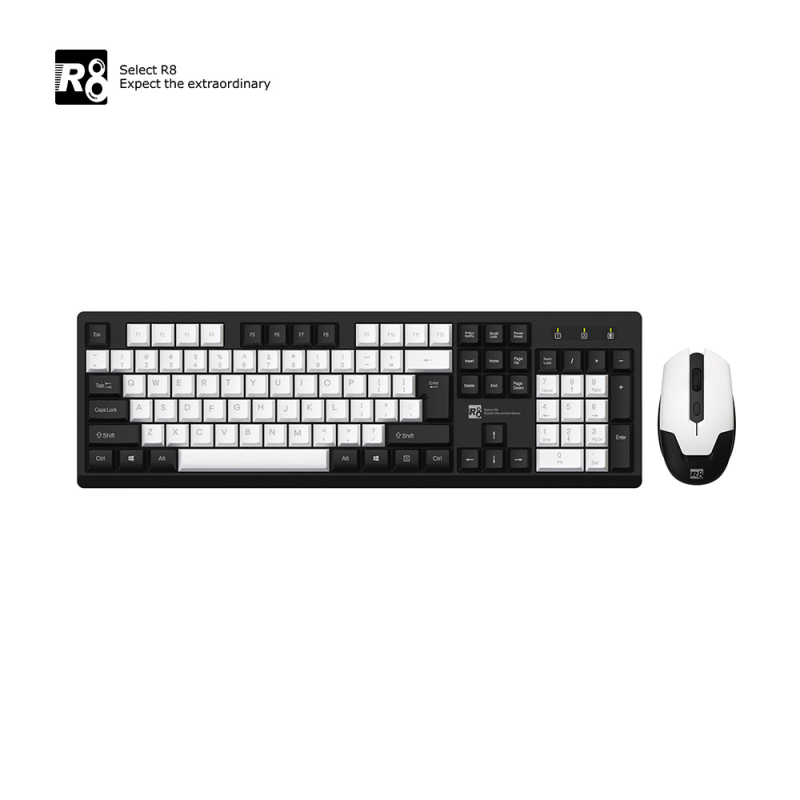 R8 1912 Ασύρματο σετ πληκτρολογίου-ποντικιού, οπτικό 1600 DPI, USB, εργονομικός σχεδιασμός, για φορητό υπολογιστή, γραφείο και παιχνίδια
