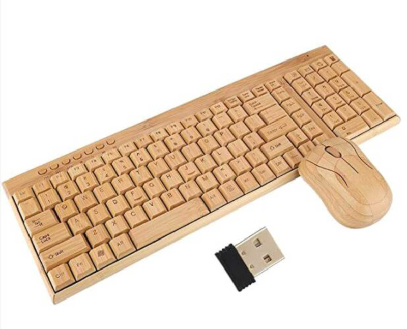 Ασύρματο σετ πληκτρολογίου και ποντικιού από μπαμπού - Bluetooth, 1200dpi, εργονομικό, φωτιζόμενο (CR-065)