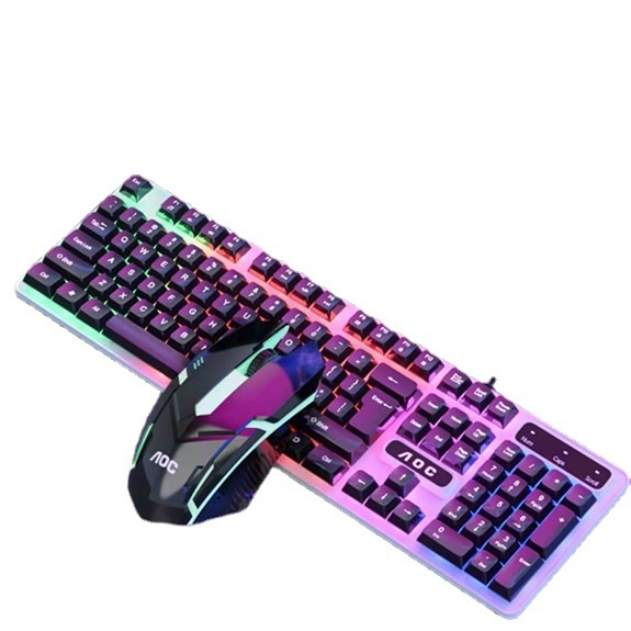 Set tastatură și mouse cablat AOC KM100 cu taste plutitoare, iluminare de fundal, 1600 DPI, USB, ergonomic și rezistent la apă