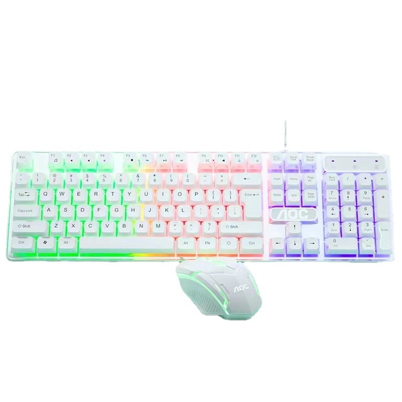 Set tastatură și mouse cablat AOC KM100 cu taste plutitoare, iluminare de fundal, 1600 DPI, USB, ergonomic și rezistent la apă