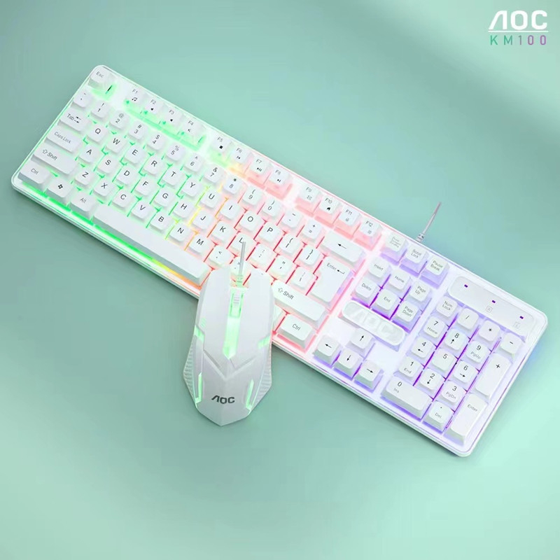 KM100 žični set tipkovnice i miša – plutajući tipkovnički gumbi s mehaničkim osjećajem, LED pozadinsko osvjetljenje, USB, DPI 1600, kabel duljine 1,5 m