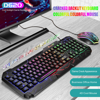 Gaming billentyűzet és egér készlet D620, USB-kábeles, 1600dpi optikai szenzor, háttérvilágítás, ergonómikus kialakítás