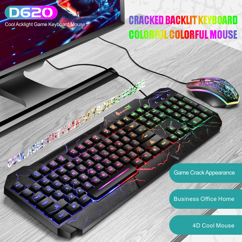 Gaming billentyűzet és egér készlet D620, USB-kábeles, 1600dpi optikai szenzor, háttérvilágítás, ergonómikus kialakítás