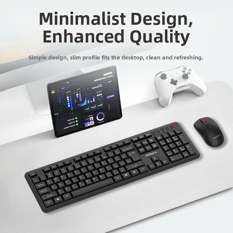 ThinkPlus KM125 Pro bežični USB set tipkovnice i miša – 1600 DPI optički senzor, ergonomski dizajn, otporan na prskanje, USB priključak za tipkovnicu i miša, pogodno za notebook, kućnu i uredsku upotrebu