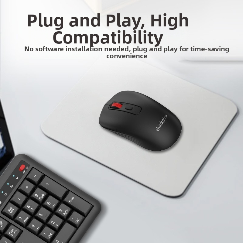 ThinkPlus KM125 Pro bežični USB set tipkovnice i miša – 1600 DPI optički senzor, ergonomski dizajn, otporan na prskanje, USB priključak za tipkovnicu i miša, pogodno za notebook, kućnu i uredsku upotrebu