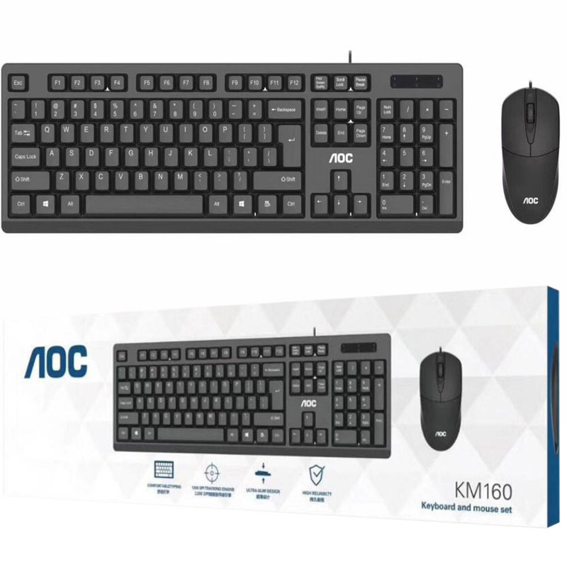 KM160 Set tastatură și mouse USB, 1200dpi optic, ergonomic