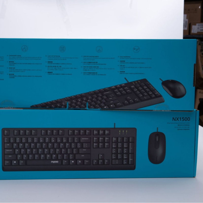 Rapoo NX1500 USB кабелен комплект клавиатура и мишка, 1000 dpi, кабел 1,5 м, за офис и домашна употреба