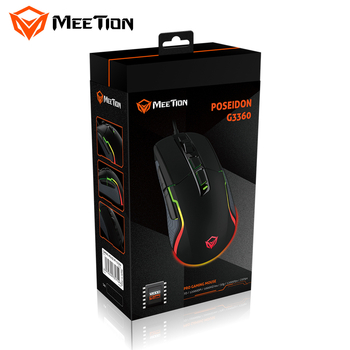 Meetion Mishen G3360 vadu RGB spēļu pele, 12000 DPI, 7 pogas, ergonomiska, 1000 Hz atjaunināšanas biežums
