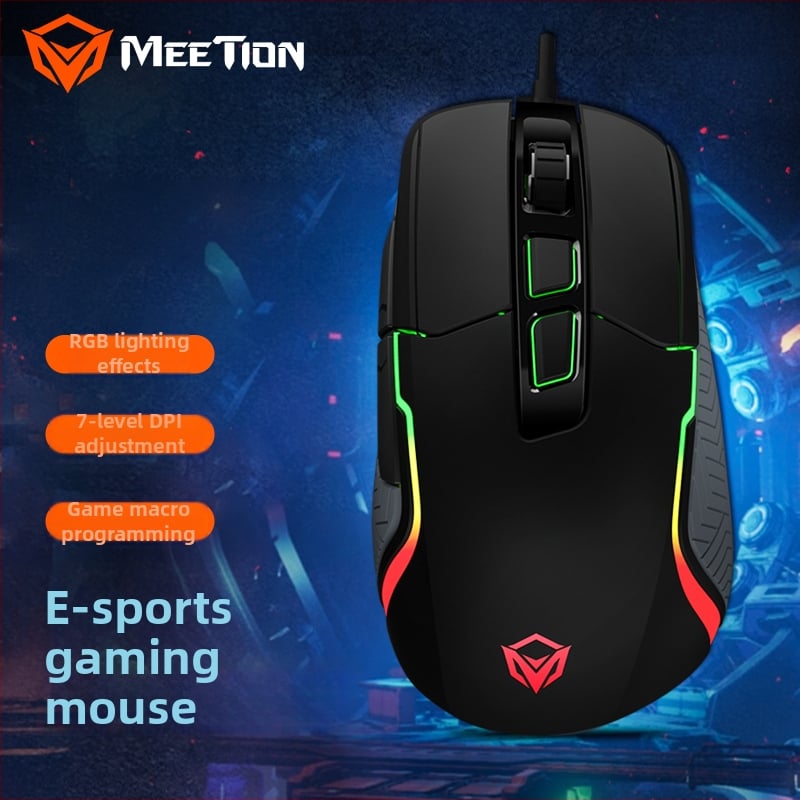 Meetion Mishen G3360 vadu RGB spēļu pele, 12000 DPI, 7 pogas, ergonomiska, 1000 Hz atjaunināšanas biežums