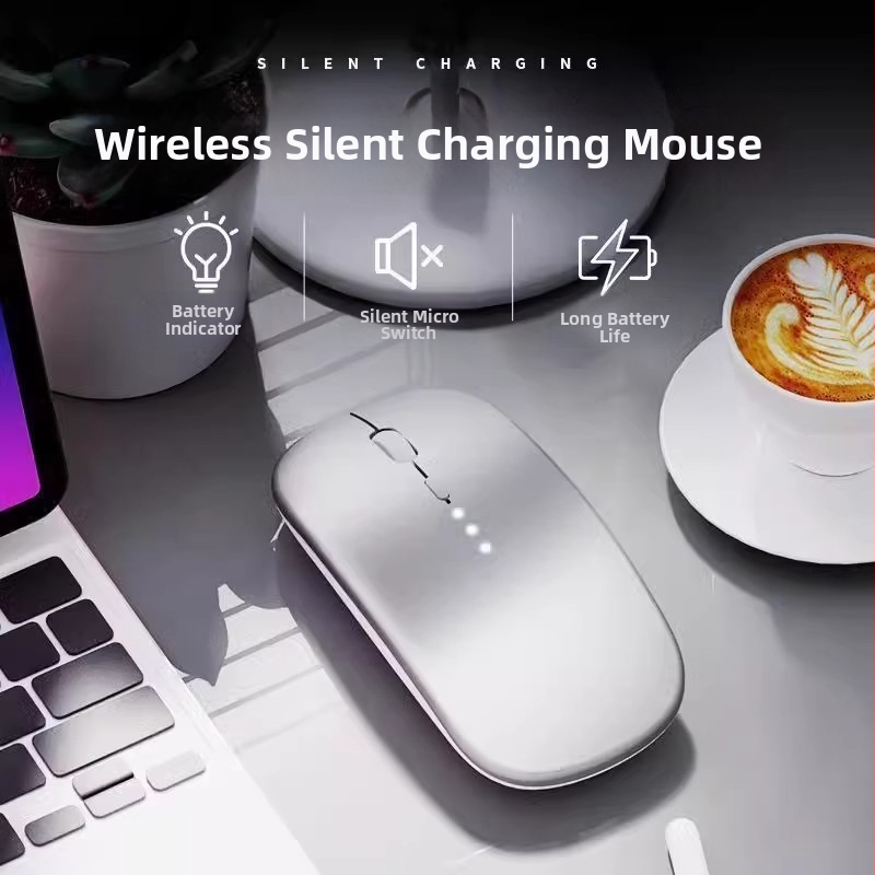 Dobíjateľná Bluetooth tichá bezdrôtová myš s dvojmódovým režimom, vhodná pre tablety, stolné počítače a notebooky
