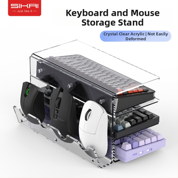 Mechaninės klaviatūros demonstracinis stovas su daugiasluoksnėmis lentynomis ir pelės saugyklos spintelė stalo naudojimui