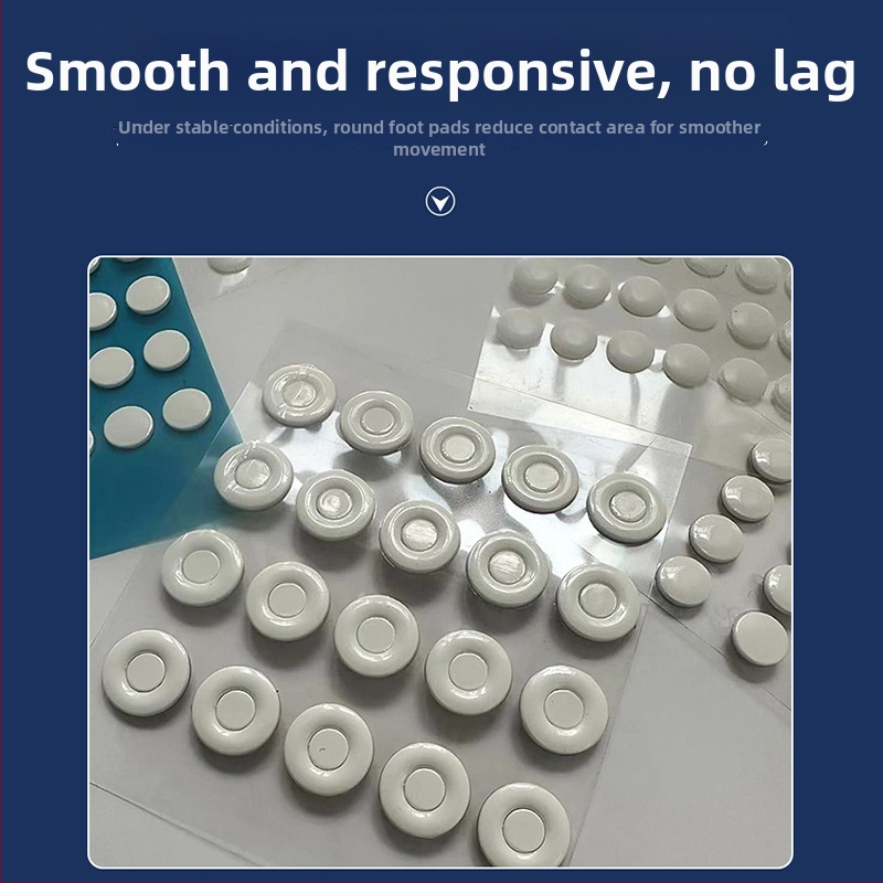 Teﬂona peles kājiņu uzlīmes, apaļas, der visiem peli modeļiem, pretslīdēšanas un izturīgas pret nolietojumu, biezums 0,6 mm (ar līmi 0,14 mm, kopējais 0,8–1,0 mm), platums 6,5 mm, mehāniskā apstrāde, OEM apstrāde