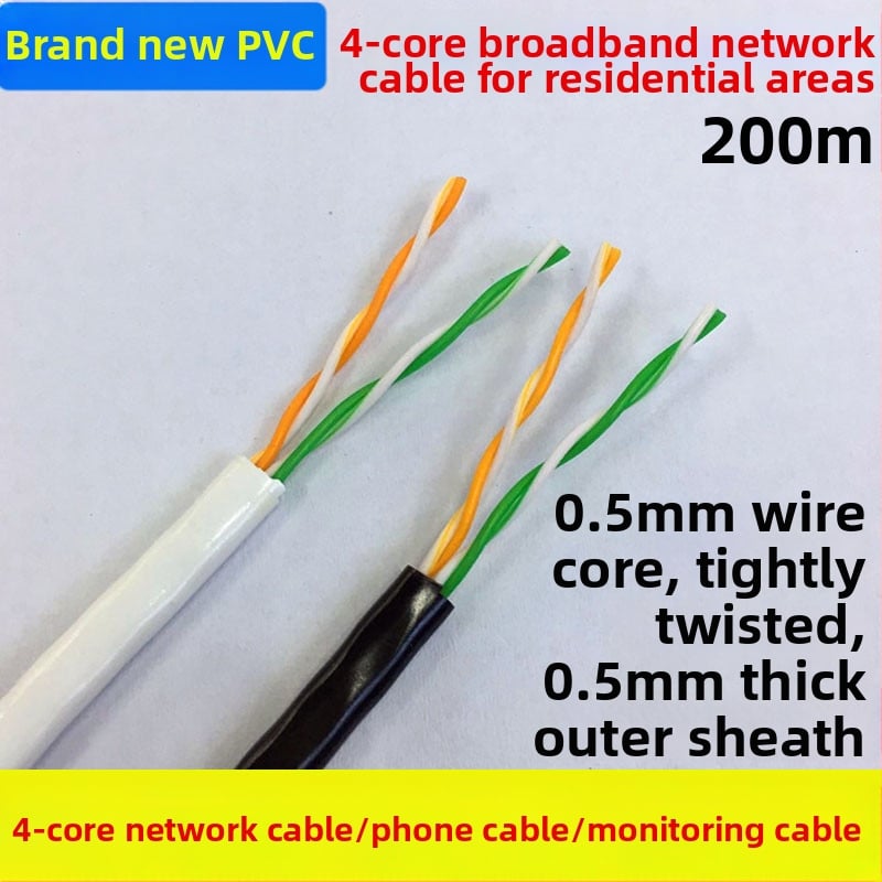 4–jadrový sieťový kábel s medeným plášťom na hliníku, 0,5 mm² vodiče, 100 Mbps, -30 až 65°C, určený pre počítačové monitorovacie siete