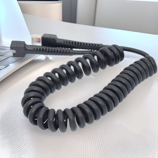 RJ45 tīkla kabelis ar spirālveida atsperi un divkāršu aizsardzību (varš; RJ45–RJ45; piemērots maršrutētājam/datoram)