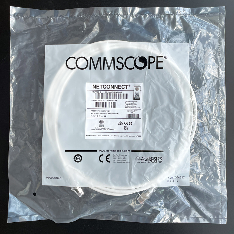 Commscope Jumper ecranat Cat 6A, Model NPC6ASZDB-WT003M, 1 Gbps, pentru switch de calculator, interval de temperatură de funcționare -20 °C până la +60 °C, temperatură de stocare -20 °C până la +60 °C, rezistență la tracțiune 90 N