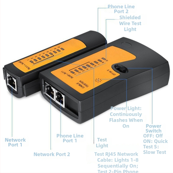 Tīklu kabeļu testētājs – daudzfunkcionāls tīkla un telefona vadu testeris, līnijas izlīdzināšanas mērījums, modelis Network tester, iepakojumā: 1 galvenā vienība un rokasgrāmata, 1 gadu garantija
