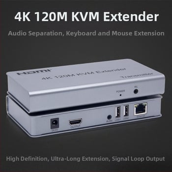 KVM pikendaja 4K/30Hz TX/RX, HDMI ja USB, kaabel 120/200 m